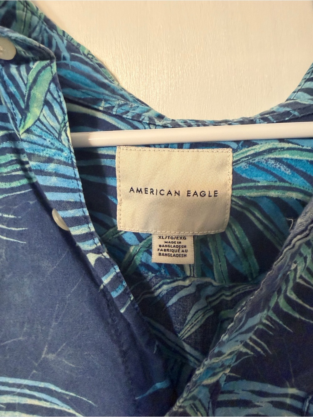 American Eagle Outfitters Blue & Teal Palm Print Camp Shirt - Picture 2 of 3